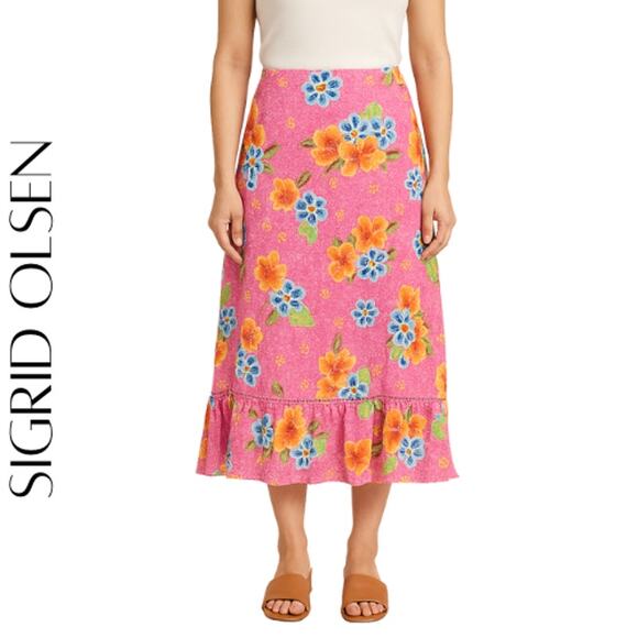 SIGRID OLSEN SPORT Pink Floral Trumpet Style Skirt, 4P - Picture 1 of 9